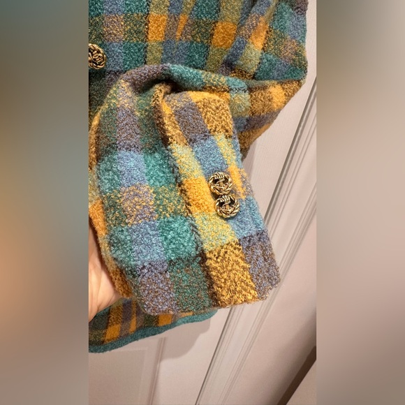 Vintage Bouclé Plaid Jacket Blazer by Lilly | Gold Button Double Breasted | M/L - Picture 3 of 9